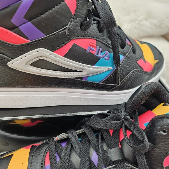Fila Everge Men's Hightop Shoes Size‎ 4 Black Neon Multicolored Bright Colors - Picture 5 of 9